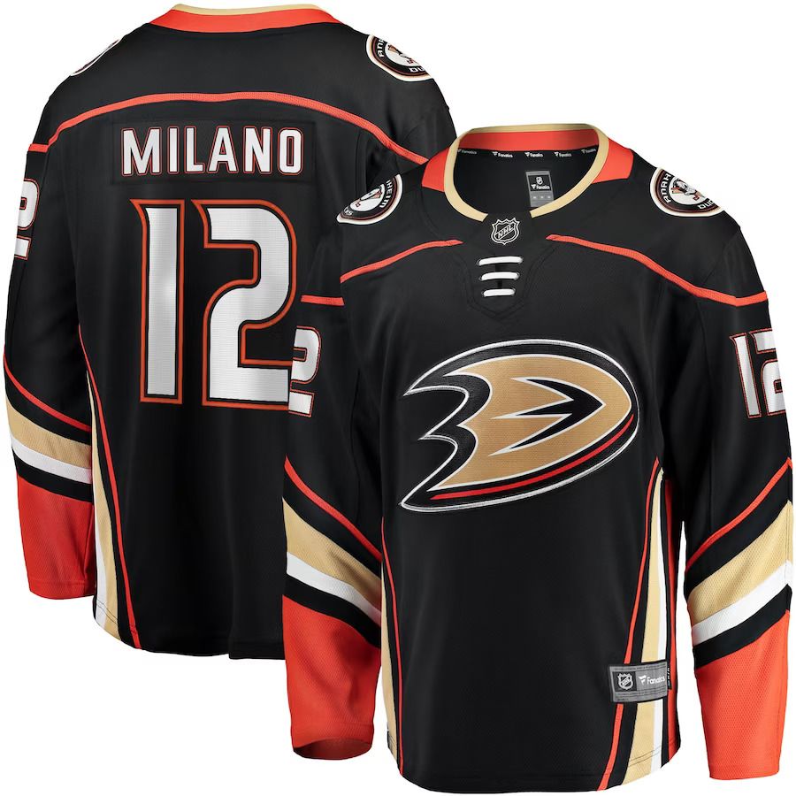 Men Anaheim Ducks 12 Sonny Milano Fanatics Branded Black Home Breakaway Player NHL Jersey